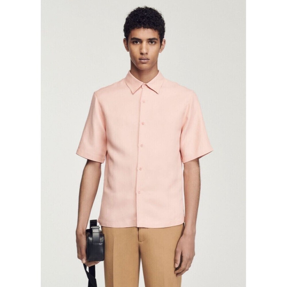 New Sandro Mens Shirt Size Small Short Sleeve Pink  Button Down Designer $280